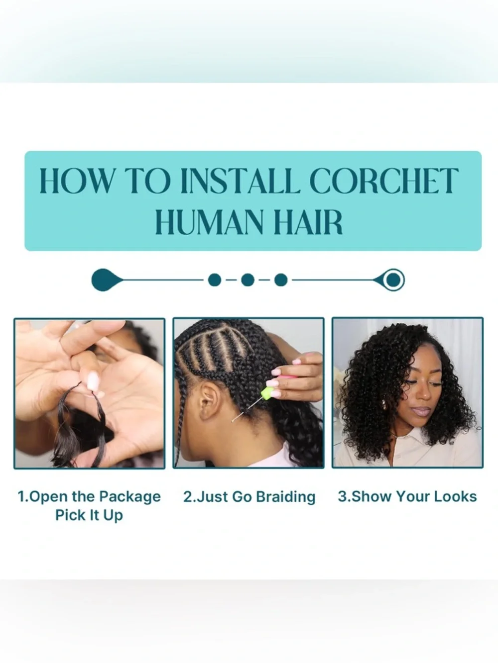 HUMAN HAIR Black Loose Deep Wave Crotchet Hair  Miracle Knots- Natural Black